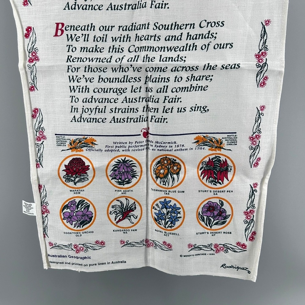 Rodriguez Australian National Anthem Advance Australia Fair Linen Tea Towel 1999 - Picture 2 of 5